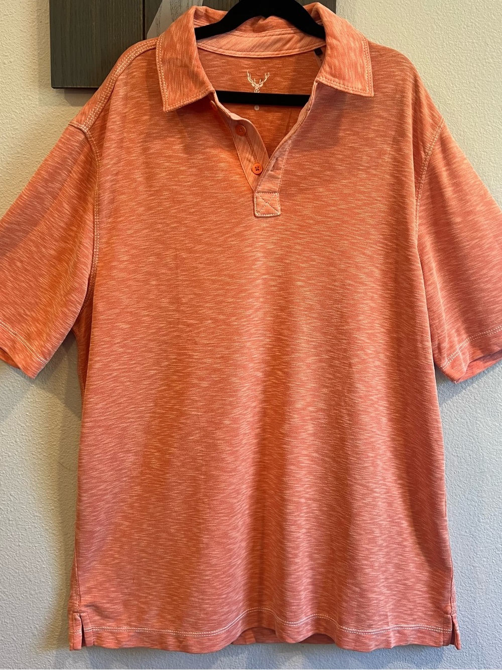Nicoby Men's peachy Orange Short Sleeve Collared Polo Shirt Size M